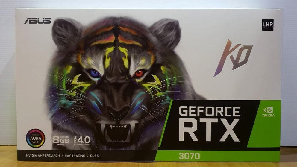 تصویری از جعبه کارت گرافیک RTX 3070 همراه با تکنولوژی LHR