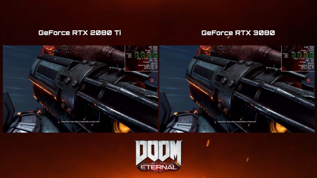 مقایسه عملکرد دو کارت گرافیک 2080 Ti و 3080 در اجرای بازی Doom انویدیا