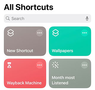 محیط اپلیکیشن Shortcuts