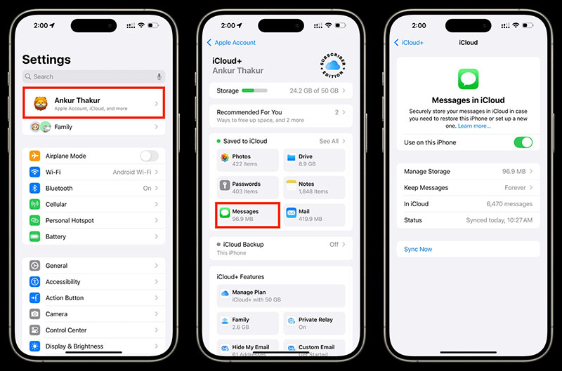 مراحل فعال کردن قابلیت Messages in iCloud